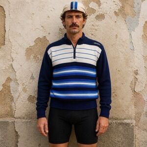 Vintage Santini Cycling Sweater 1/4 Zip Wool‎ Striped Italy Mens M 80s 90s